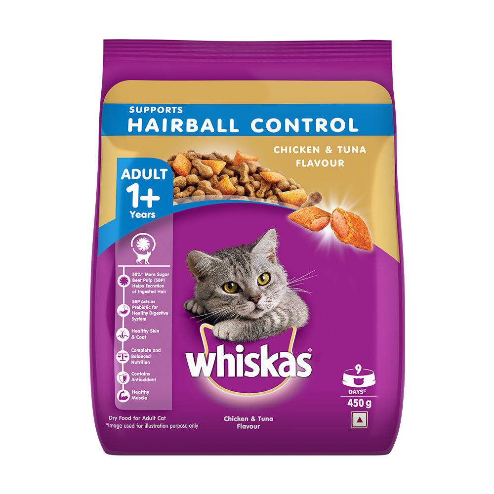 WHISKAS® Hairball Control Adult Dry Food, Chicken & Tuna - 1