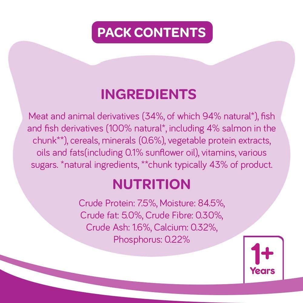WHISKAS® Wet Food for Adult Cats (1+Years), Salmon in Gravy Flavour, 12 Pouches (12 x 85g) - 6