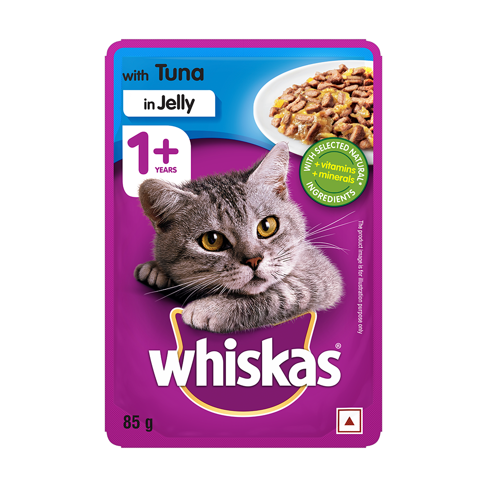 WHISKAS® Wet Cat Food for Adult Cats (1+Years), Tuna in Jelly Flavour, 12 Pouches (12 x 85g) - 1