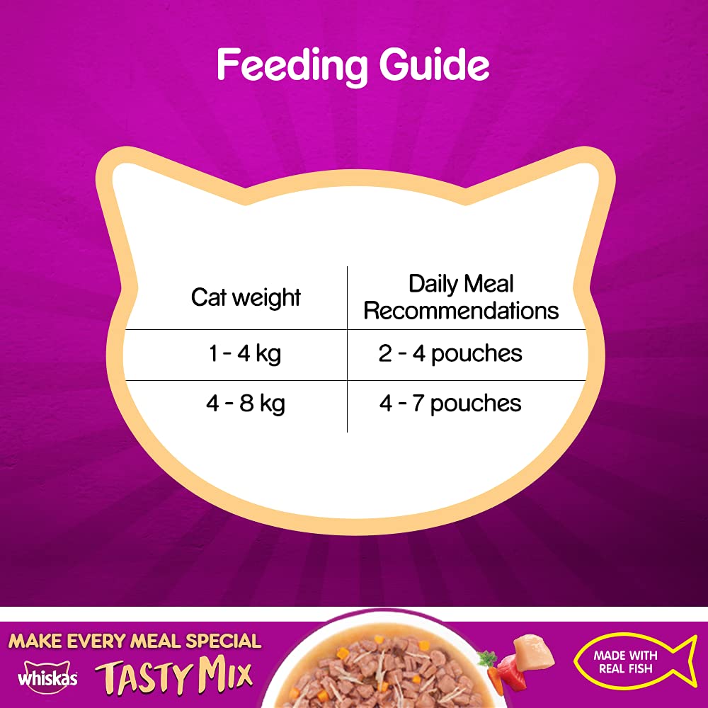 WHISKAS® Adult (1+ Year) Tasty Mix Wet Cat Food Made with Real Fish, Chicken with Tuna and Carrot in Gravy - Pack of 12 - 3