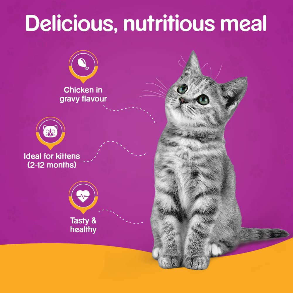 WHISKAS® Wet Food for Kittens (2-12 Months), Chicken in Gravy Flavour, 12 pouches (12x 80g) - 3