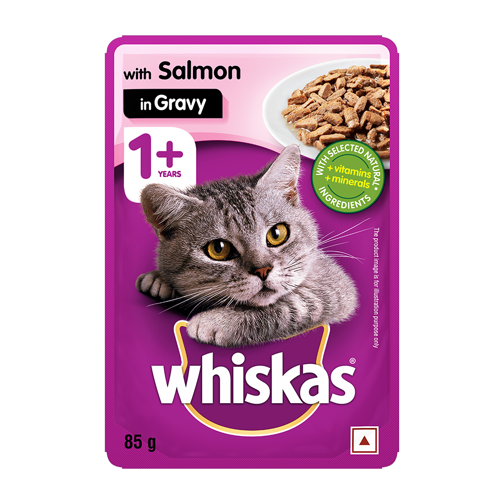 WHISKAS® Adult Wet Food, Salmon in Gravy Pouch