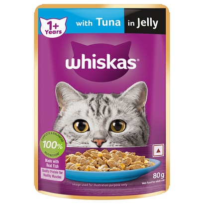 WHISKAS® Wet Cat Food for Adult Cats (1+Years), Tuna in Jelly Flavour, 12 Pouches (12 x 85g)